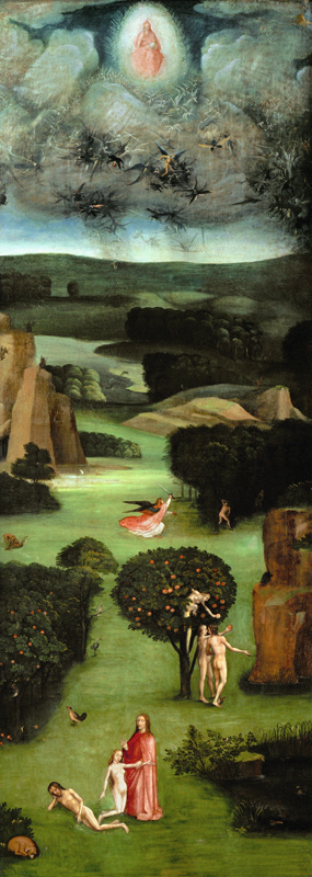 Weltgerichts-Triptychon Linker Flügel: Engelsturz, Erschaffung Evas,Sündenfall, van Hieronymus Bosch Hieronymus Bosch