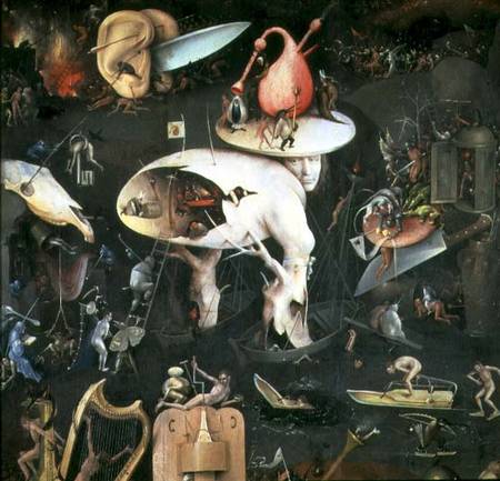 The Garden of Earthly Delights: Hell, right wing of triptych, detail of 'Tree Man' van Hieronymus Bosch Hieronymus Bosch