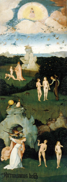 Heuwagen-Triptychon, linker Flügel - Das irdische Paradies van Hieronymus Bosch Hieronymus Bosch