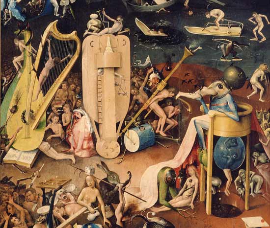The Garden of Earthly Delights: Hell, detail from the right wing of the triptych van Hieronymus Bosch Hieronymus Bosch