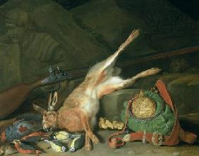 Still Life of a Hare with Hunting Equipment  (for pair see 93439)