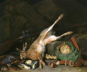 A Still life of a Hare with Hunting Equipment and a Musket