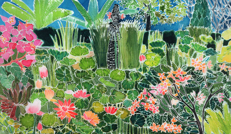 Lotus Pond, Ubud, Bali, 1997 (coloured inks on silk)  van Hilary  Simon