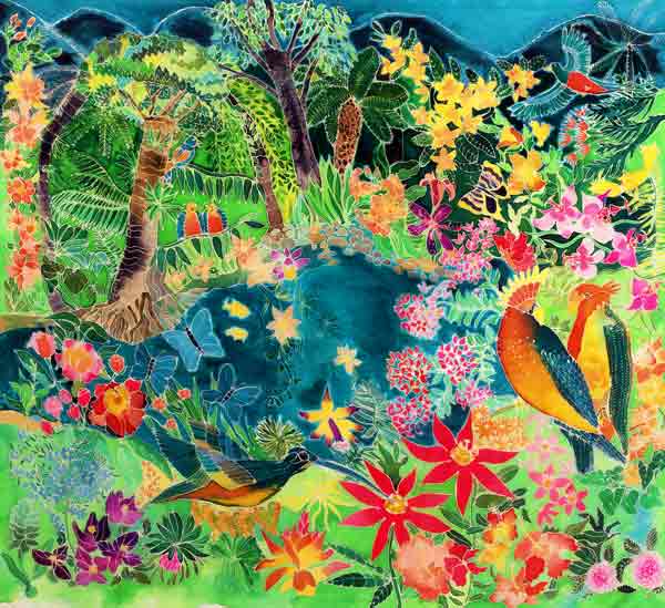 Caribbean Jungle, 1993 (coloured ink on silk)  van Hilary  Simon