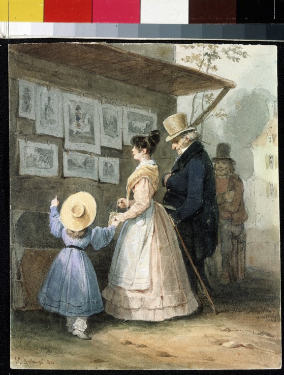 At the seller of engravings van Hippolyte Bellangé