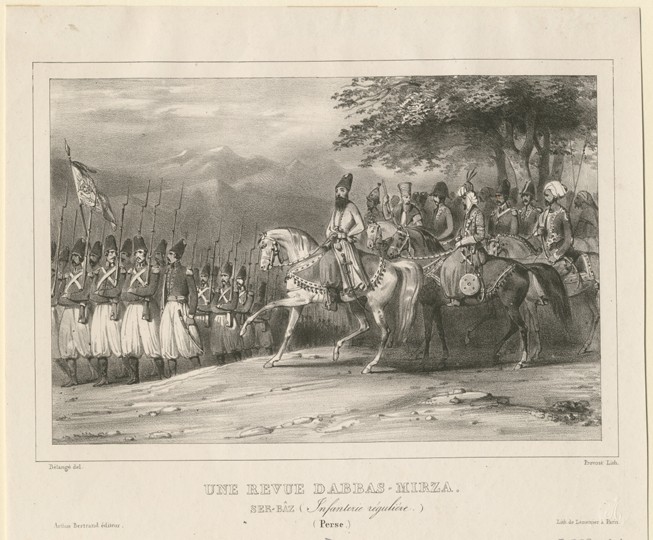 Prince, Field-Marshal Abbas Mirza (1789-1833) inspects infantry regiment van Hippolyte Bellangé