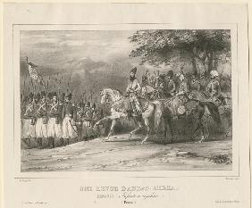 Prince, Field-Marshal Abbas Mirza (1789-1833) inspects infantry regiment