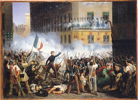 Battle in the rue de Rohan, 28th July 1830 van Hippolyte Lecomte