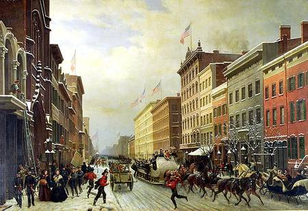 Street Scene in New York van Hippolyte Victor V. Sebron