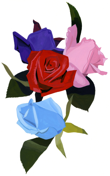 Pink red and light blue roses van Hiroyuki Izutsu