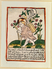 Das Jesuskind mit dem Tragekorb van Holzschnitt (koloriert)
