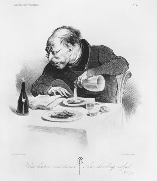 Series ''Galerie physionomique'', Une lecture entrainante, An absorbing subject, plate 3, illustrati van Honoré Daumier