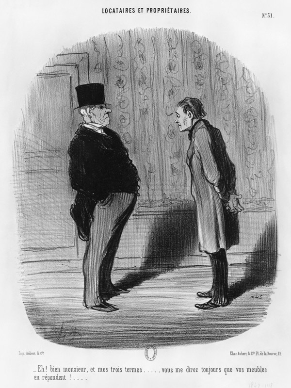 Well, Sir, what about my three terms?'', plate 31 from the series ''Tenants and owners'' van Honoré Daumier