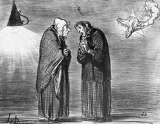 Series ''Actualites'', the comet, Ah! ma pauv'' madame Chaffarou, plate 392, illustration from ''Le  van Honoré Daumier