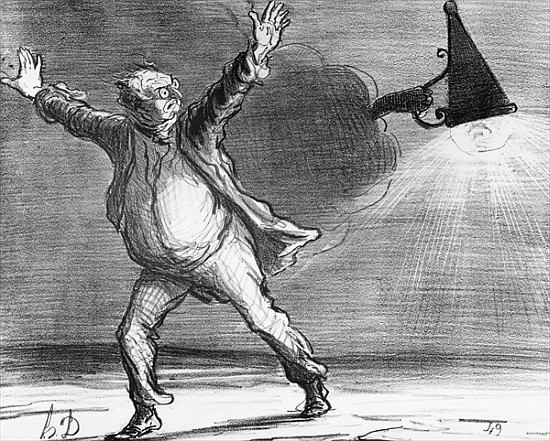 Series ''Actualites'', the comet, Monsieur Babinet decides to personally shut down the sun in order  van Honoré Daumier