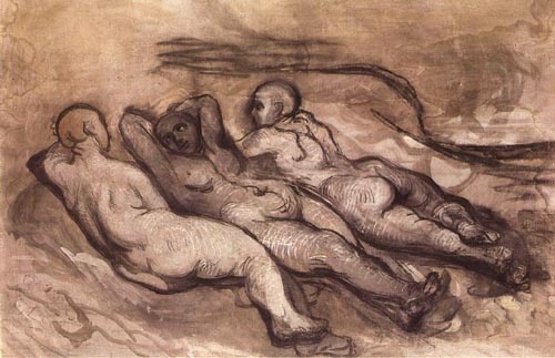 Trois femmes nues couchées van Honoré Daumier