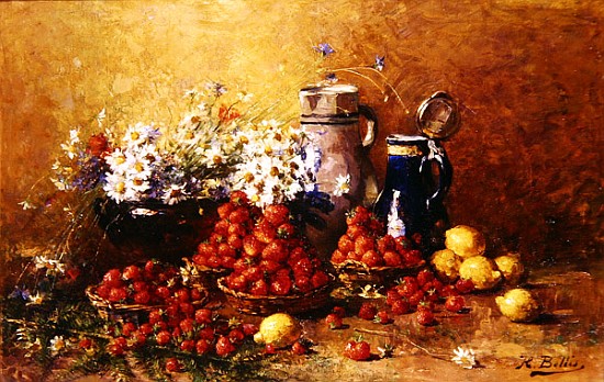 Still life of flowers and fruit van Hubert Bellis
