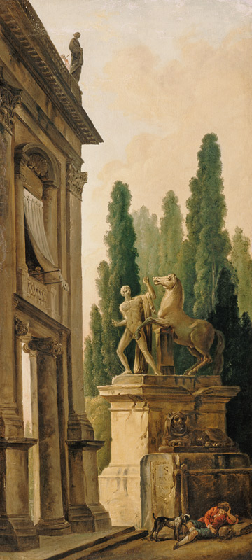 Landschaft mit Denkmal eines Pferdebändigers. van Hubert Robert