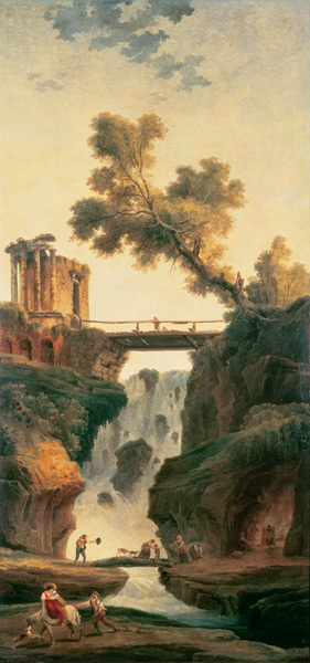 Landscape with waterfall van Hubert Robert