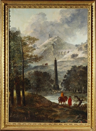 A Mountainous Landscape with an Obelisk van Hubert Robert