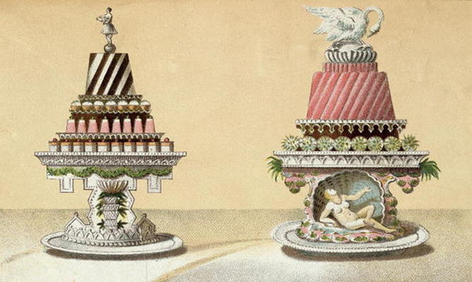Design for the presentation of Charlottes a la Reine & Pain de Framboises a la Leda, illustration fr van Hungarian School (19th century)