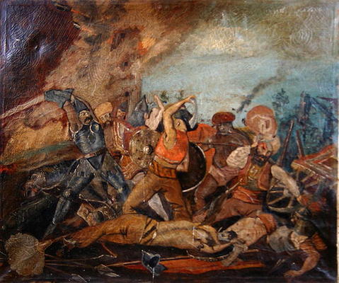 Ottoman and Hungarian Soldiers Fighting in the Seventeenth Century (oil on canvas) van Hungarian School (19th century)