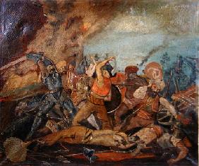 Ottoman and Hungarian Soldiers Fighting in the Seventeenth Century (oil on canvas)