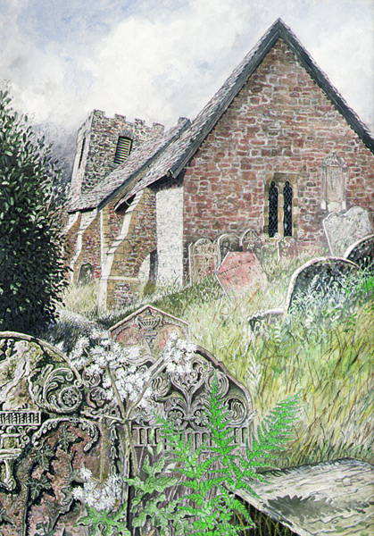 Cwmyoy Church, Gwent, 1994 (gouache on card)  van Huw S.  Parsons
