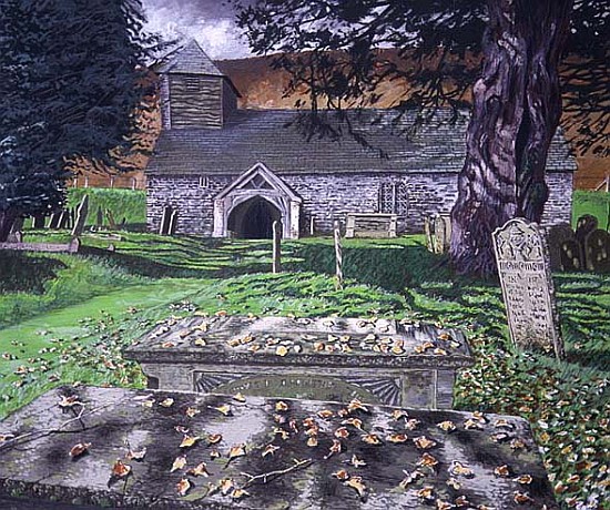 Colva Church, Powys, Autumn Day, 1992 (gouache on card)  van Huw S.  Parsons