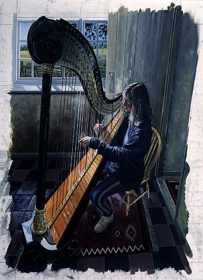 Sian James, Harpist, 1994 (oil on board)  van Huw S.  Parsons