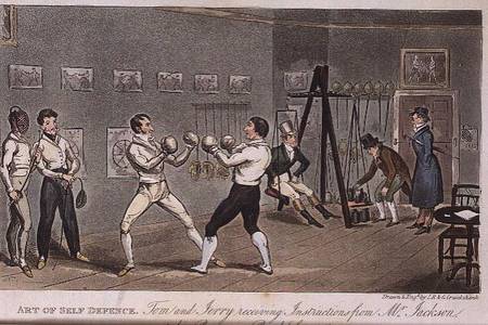 Art of Self Defence: Tom and Jerry receiving instructions from Mr Jackson, from 'Life in London' by van I. Robert & George Cruikshank