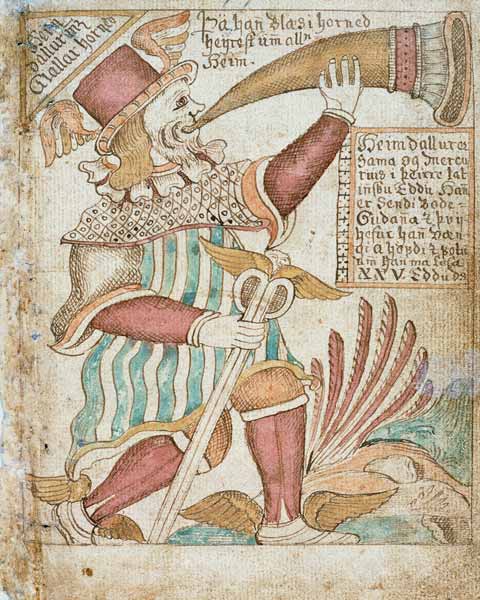 Heimdal Blowing his Horn before Ragnarok, from 'Melsted's Edda'  & van Icelandic School