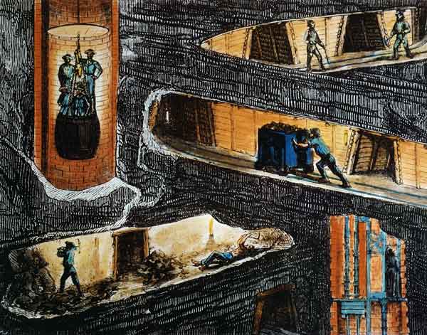 Cross-section of a Coal Mine (colour litho) van Ignace Francois Bonhomme