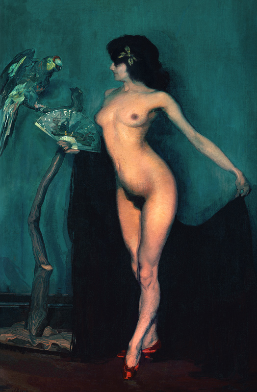 Nude Woman and Parrot van Ignazio Zuloaga