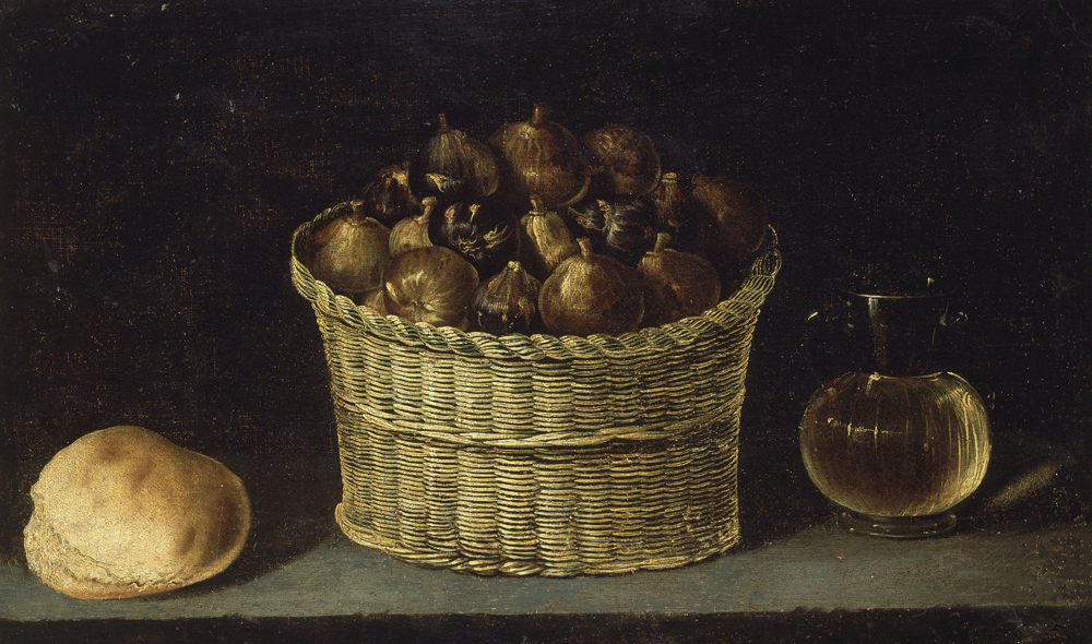 Wicker Basket with Figs, Bread and Pitcher with Honey van Ignazio Zuloaga