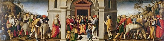Joseph receives his Brothers, c. 1515 van Il Bacchiacca Francesco Ubertini