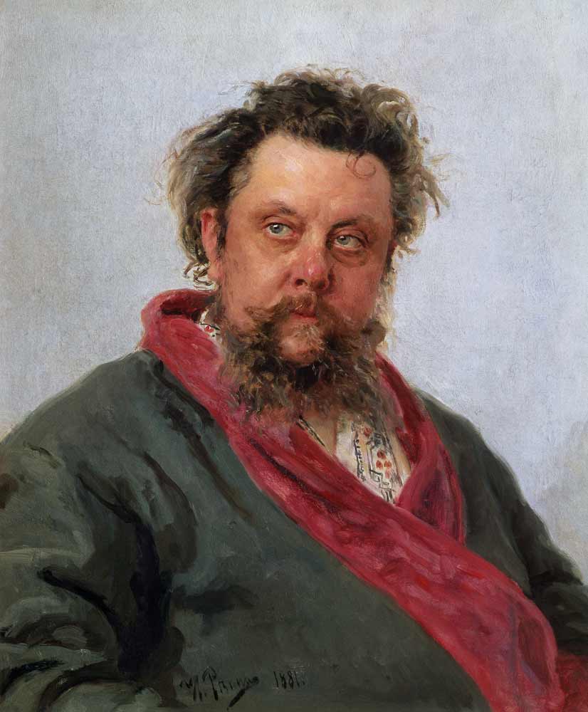 Portrait of the composer Modest Mussorgsky (1839-1881) van Ilja Efimowitsch Repin