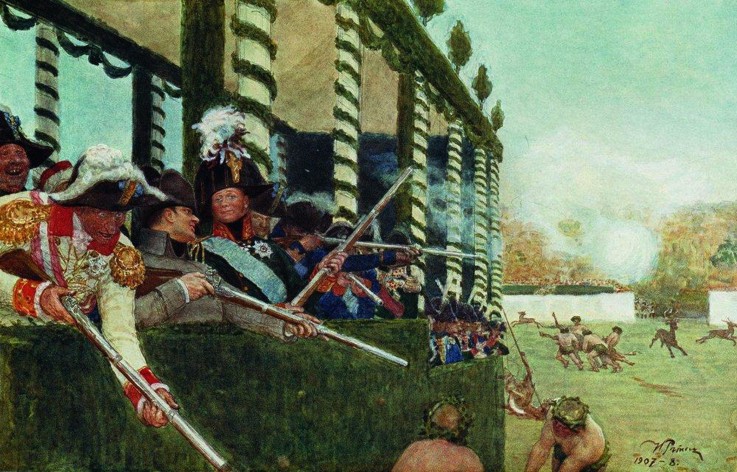 Alexander I and Napoleon Hunting in 1807 van Ilja Efimowitsch Repin
