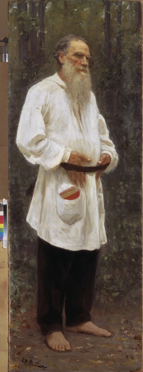 The author Leo Tolstoy barefooted van Ilja Efimowitsch Repin