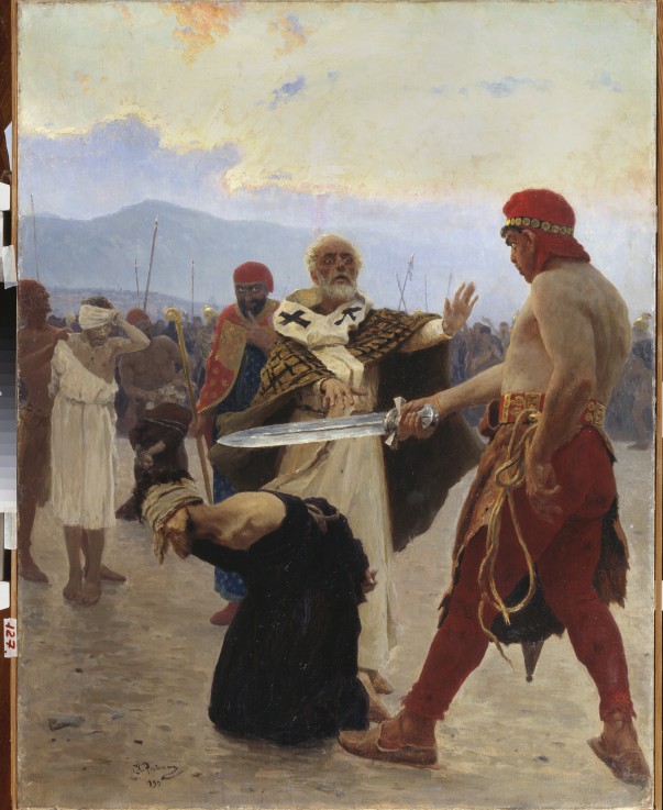 Saint Nicholas of Myra saves three innocents from death van Ilja Efimowitsch Repin