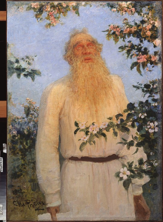 Portrait of the author Leo N. Tolstoy (1828-1910) van Ilja Efimowitsch Repin