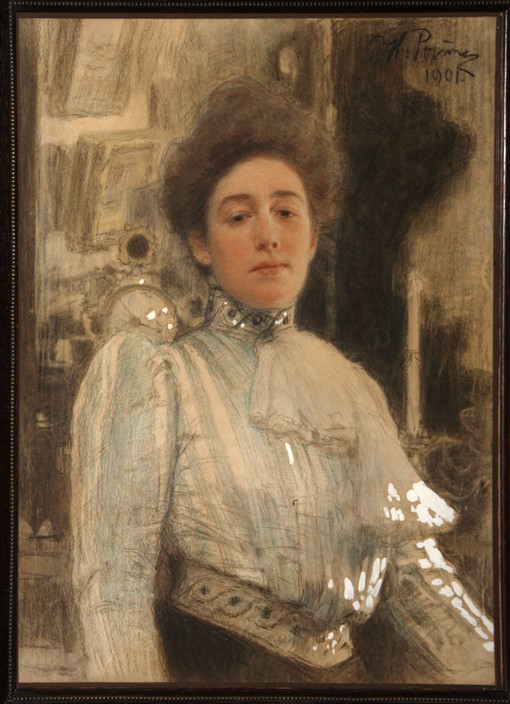 Portrait of Alexandra Pavlovna Botkina (1867-1959) van Ilja Efimowitsch Repin