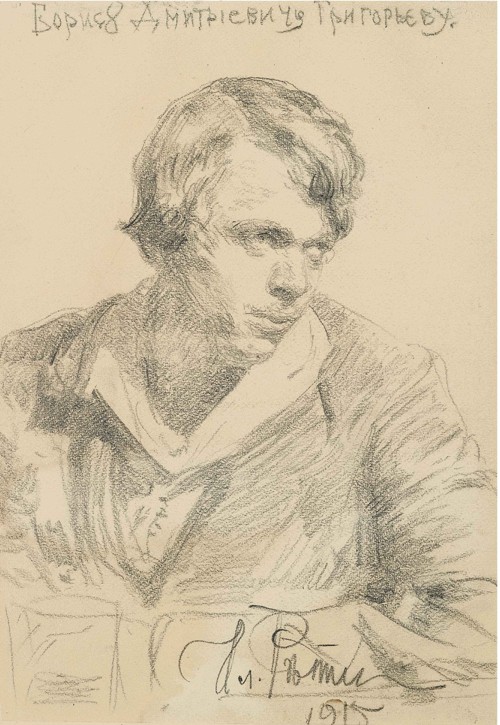 Portrait of Boris Dmitryevich Grigoriev (1886-1939) van Ilja Efimowitsch Repin