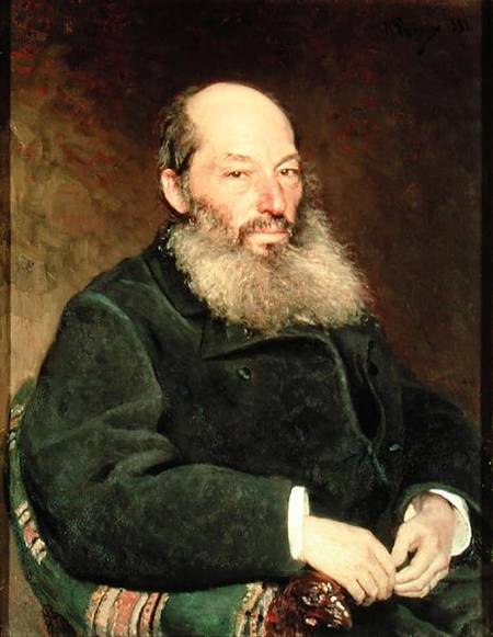 Portrait of Afanasy Fet (1820-92) van Ilja Efimowitsch Repin