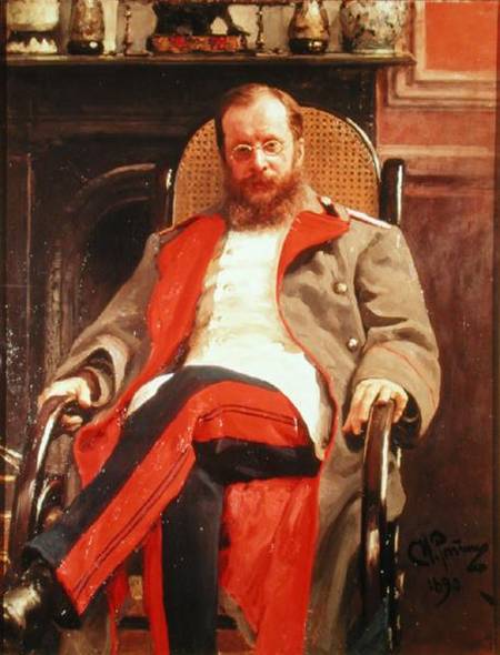 Portrait of Zesar Kjui (1835-1918) van Ilja Efimowitsch Repin