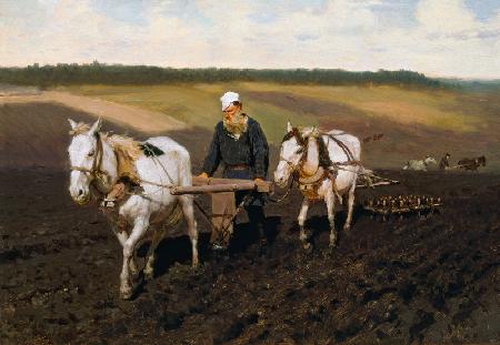 A ploughman. Leo Tolstoy at the field