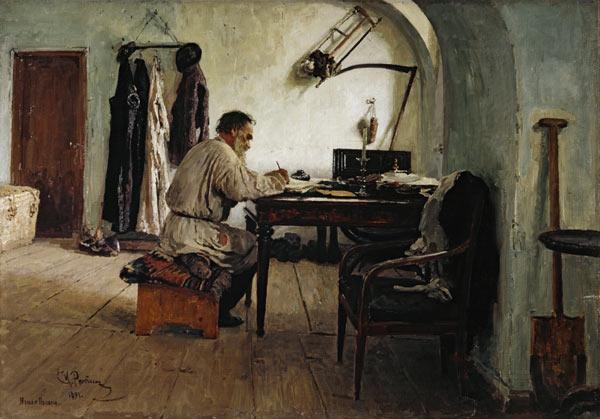 Leo Tolstoj im Schreibzimmer / Repin