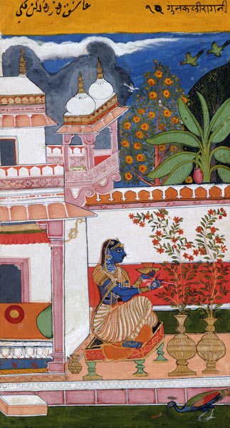 A lady picking flowers from a pot, Bundi, Rajasthan, Rajput School, c.1680, van Indian School