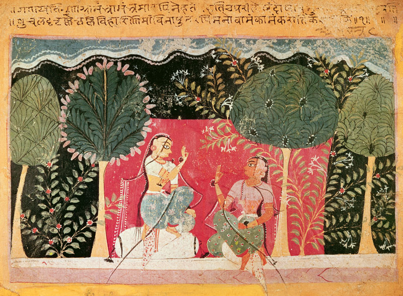 Two Princes in a Garden, from the 'Gita Govinda' van Indian School