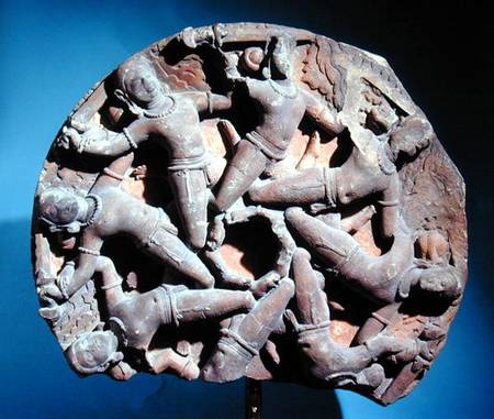 Ceiling roundel with eight inter-linked armed warriors, South Rajasthan van Indian School